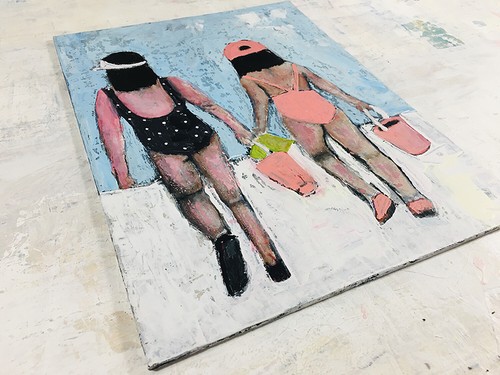 Summer Beach Painting Family Children Sisters Girls 9x12 Original Sea Wall Art - Picture 4 of 15