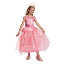 Girls Glinda Costume Official Wicked Dress Up Outfit Deluxe Pink Satin Dress