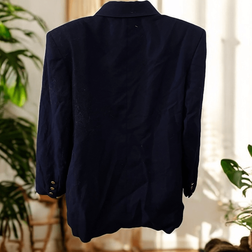 Vintage 90s Giorgio Sant’Angelo Wool One-Button Blazer Navy 14 - Picture 2 of 5