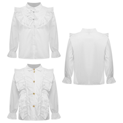 Kids Girls Shirts Ruffled Uniform Wedding Tops Princess Costume Party Blouse - Picture 2 of 19