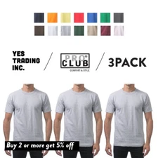 3 PACK PROCLUB MENS COMFORT SHORT SLEEVE T SHIRTS PRO CLUB CASUAL COTTON T SHIRT