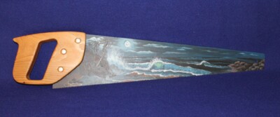 Hand-Painted Cross Cut Saw w/Hand-Made White Cedar Handle
