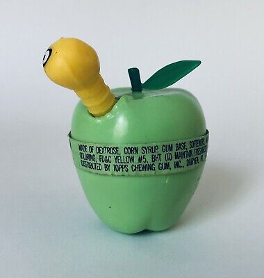 Vintage 1987 Topps WORMY APPLE Bubble Gum 2.25” Candy Container GRANNY SMITH