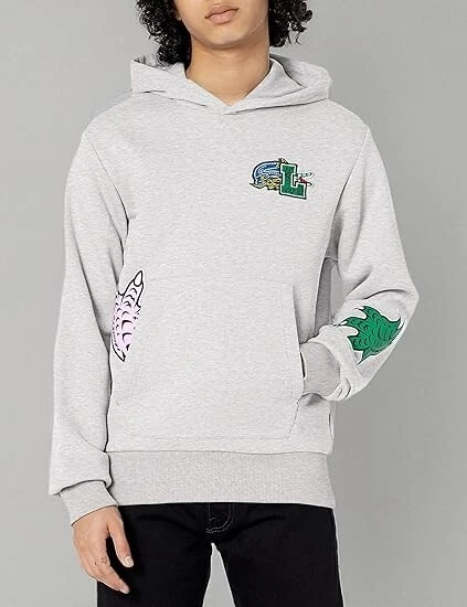 Sudadera con capucha para hombre Lacoste con estampado de efecto cómic, gris Foto 3 de 3