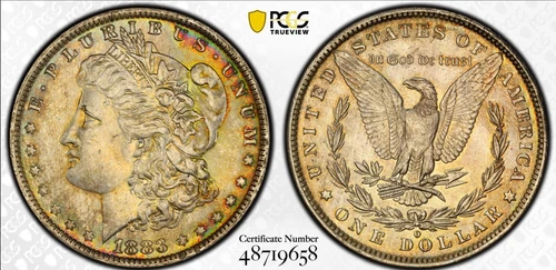 1883-O $1 Morgan Dollar PCGS MS62 Toned Gold Shield (FJ)