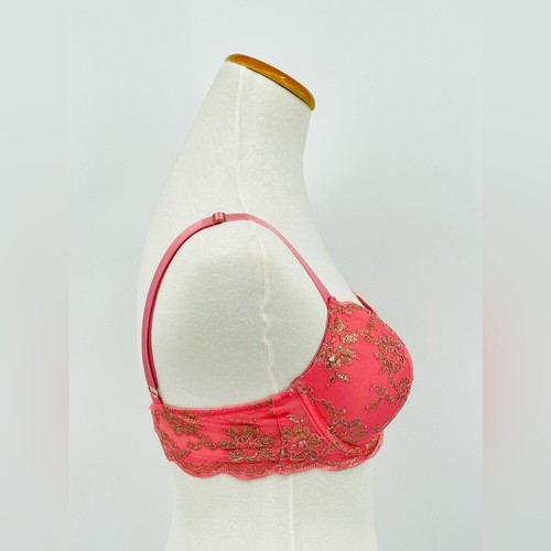 Victoria's Secret Dream Angels Coral Bra with Gold, Lace Flowers, 34D - Picture 4 of 7