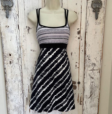 Lola Size Small Womans Black Gray White Striped Knit Casual Athletic Dress