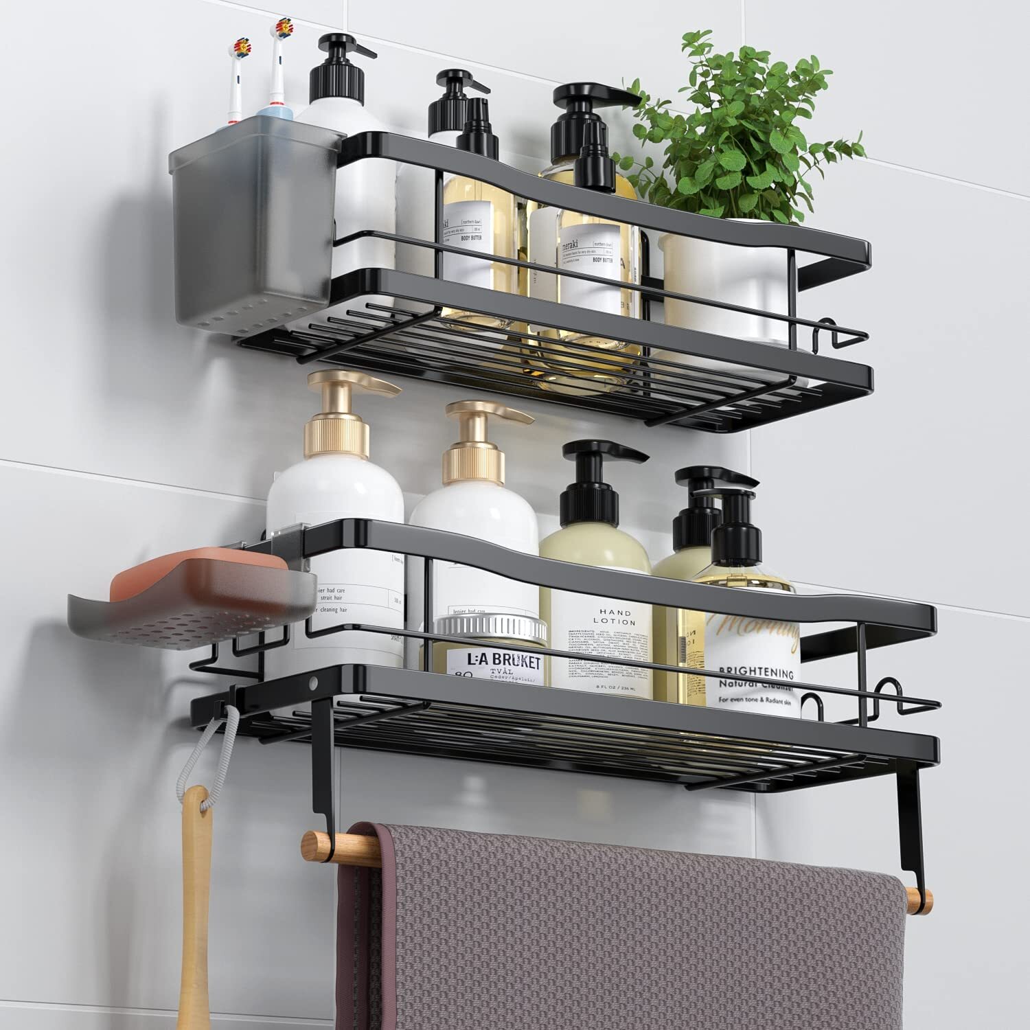 Shower Caddy Shelf Organizer Rack Self Adhesive Black Bathroom Shelves