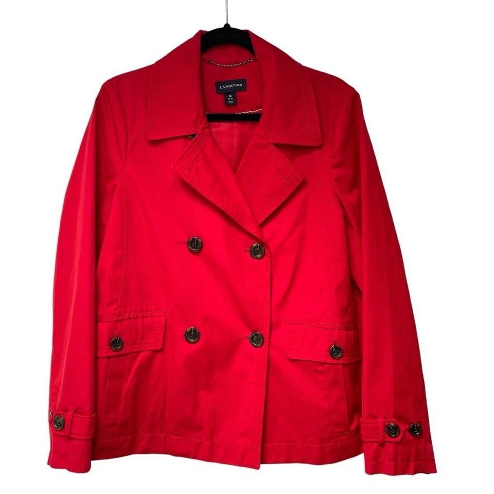 Chaqueta Abrigo de Lluvia Lands End Rojo Doble Pecho Estilo Chaquetón Mujer Mediana 10-12 Foto 2 de 4