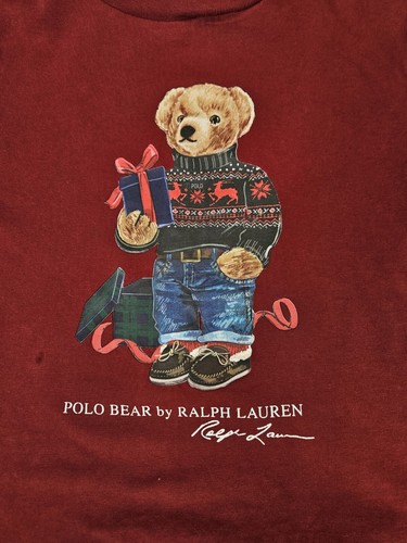 Polo Ralph Lauren Maroon Polo Bear Long Sleeve Tee Shirt Size 7 Boys L35 - Picture 3 of 8