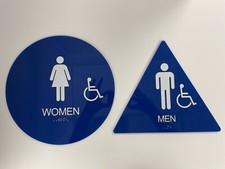 ADA / Braille Compliant Acrylic Restroom Signs, 6"X9"", 12" Round , 11" Triangle