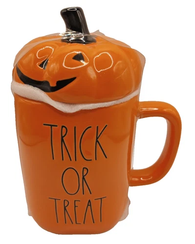 Halloween Coffee Mug w/ Lid Pumpkin Orange Trick or Treat XL Size Jack O Lantern