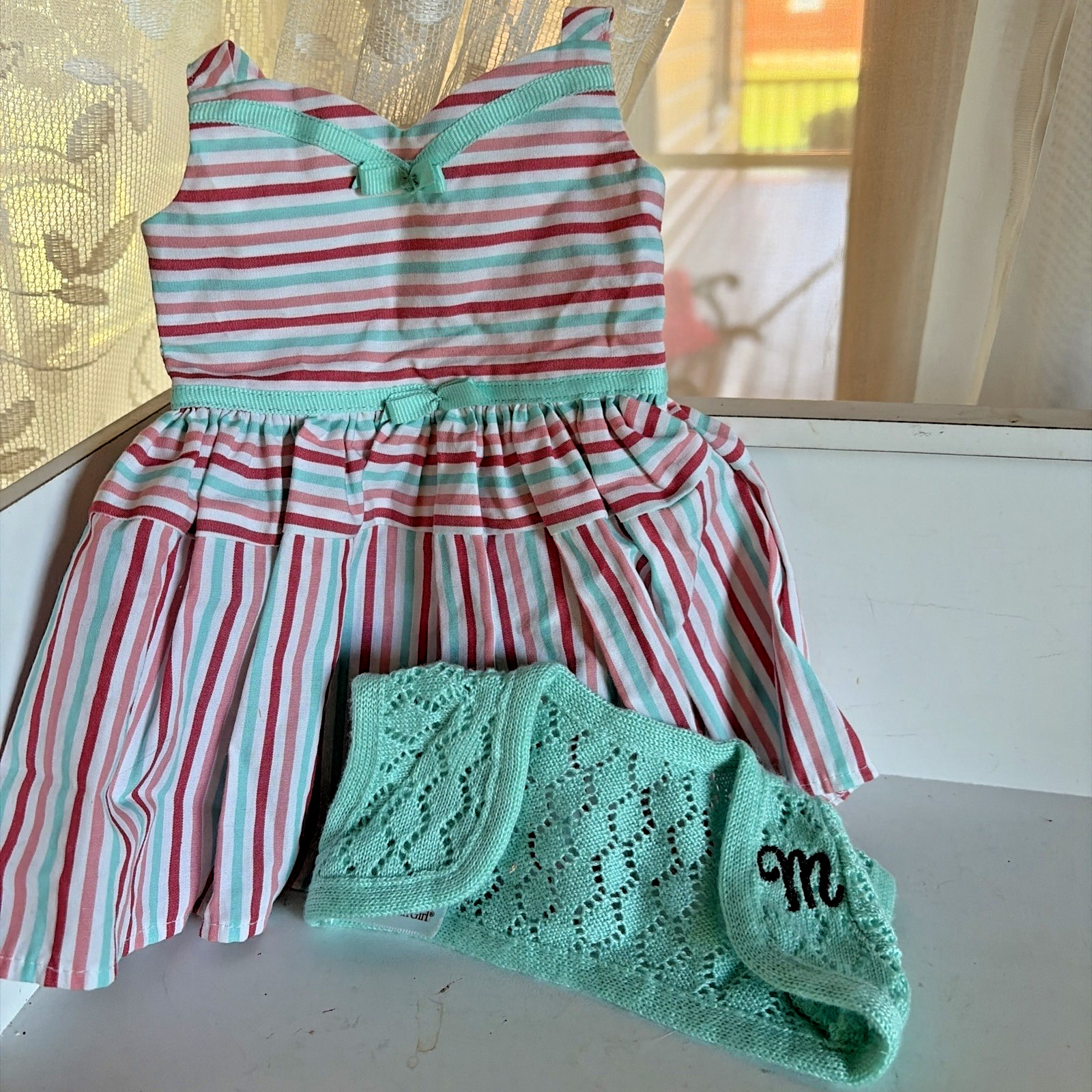 American Girl Maryellen  Doll Meet Outfit dress shrug sweate