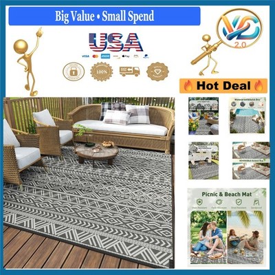 5x8 Waterproof Reversible Outdoor Rug Patio Balcony Boho Gray