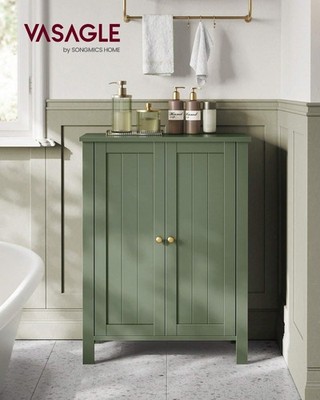 Green Bathroom Floor Storage Cabinet Freestanding Wood Organizer Cupboard Shelf