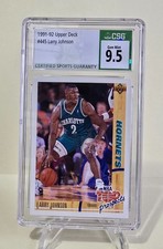 1991-92 Upper Deck LARRY JOHNSON *ROOKIE* card #445 graded CSG 9.5 Mint +. rookie card picture