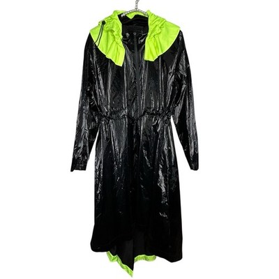 Paskal Hi Low Raincoat Jacket Small Black Avant Garde Laser Cut Glossy Hood NWT