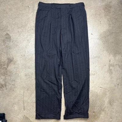 Vintage Armani Collezioni pleated dress pants pinstripe charcoal grey 34x31