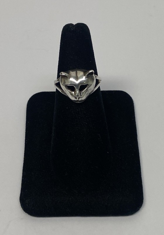 925 Sterling Silver Cat Face Ring Animal Feline Jewelry 4.2 Grams Size 8