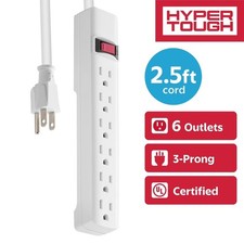 6-Outlet Indoor Power Strip, 2.5 ft Extension Cord, ETL Certified, White