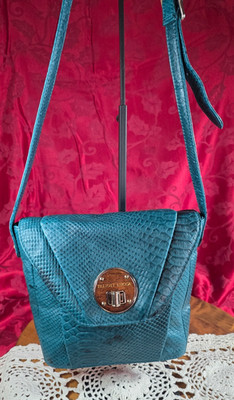 Elliott Lucca Alligator pressed leather bag Teal green Adjustable strap to 24''
