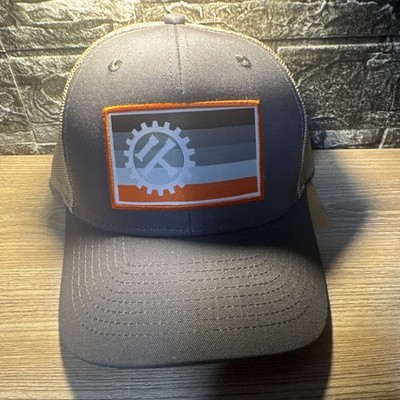 Kubota Tractor Structured Gray  And Tan Mesh Hat Snap Closure SnapBack