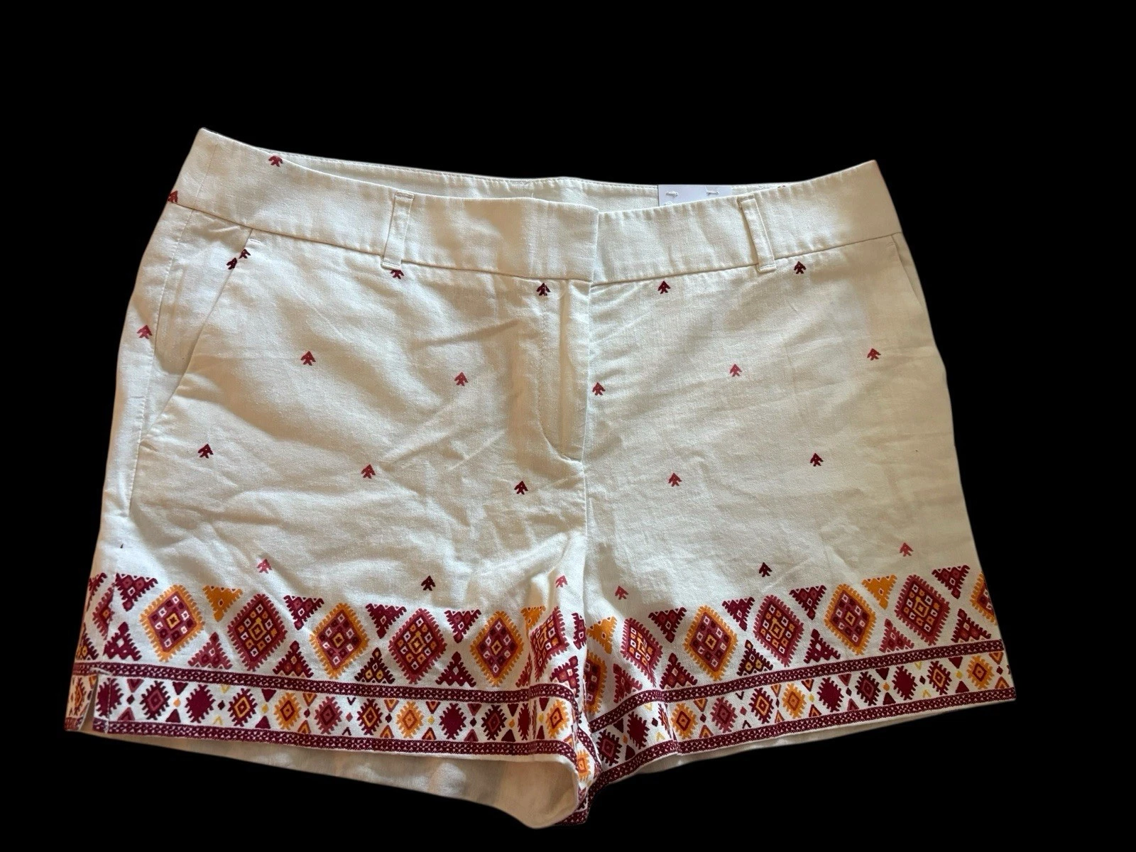 Ann Taylor Loft Embroidered Geometric Pattern Linen Shorts Size 12 White