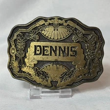 Vtg Oden Inc Belt Buckle DENNIS Brass Western Style