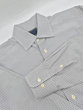 🇺🇲 David Donahue Men's 100% Cotton Dress Shirt 15.5x35 Gray Check
