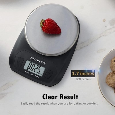 Digital Food Kitchen Scale Grams & Oz, Backlit LCD, Tare, Stainless Steel Black