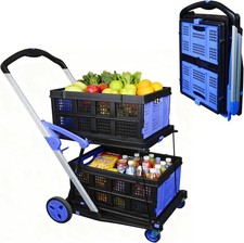 APOXCON Collapsible Shopping Cart 2 Crates 360 Wheels Heavy Duty