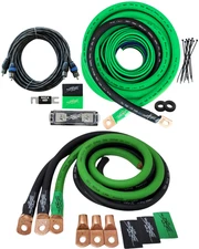 1/0 Ga AWG Amp Kit 1/0 GA Big 3 Upgrade Green Black Sky High Car Audio BUNDLE