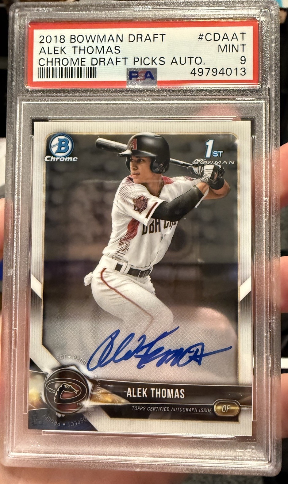 2018 Bowman Draft Chrome Draft Pick Auto - Alek Thomas #CDA-AT (AU, RC) PSA 9