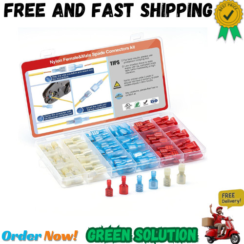 UL Listed Nylon Spade Quick Disconnect Connectors Kit, 22-10 Gauge Male and Fema