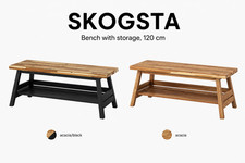 IKEA SKOGSTA Storage Bench 120cm Acacia Wood Seat Chest Natural Black New Uk