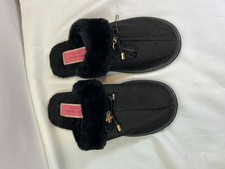 KATE SPADE NEW YORK BLACK SUEDE SLIP ON SLIPPER FAUX FUR LINING WOMENS SZ 7