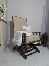 Antique American Platform Rocker - Newly Re-upholstered Tweed Glider Chair