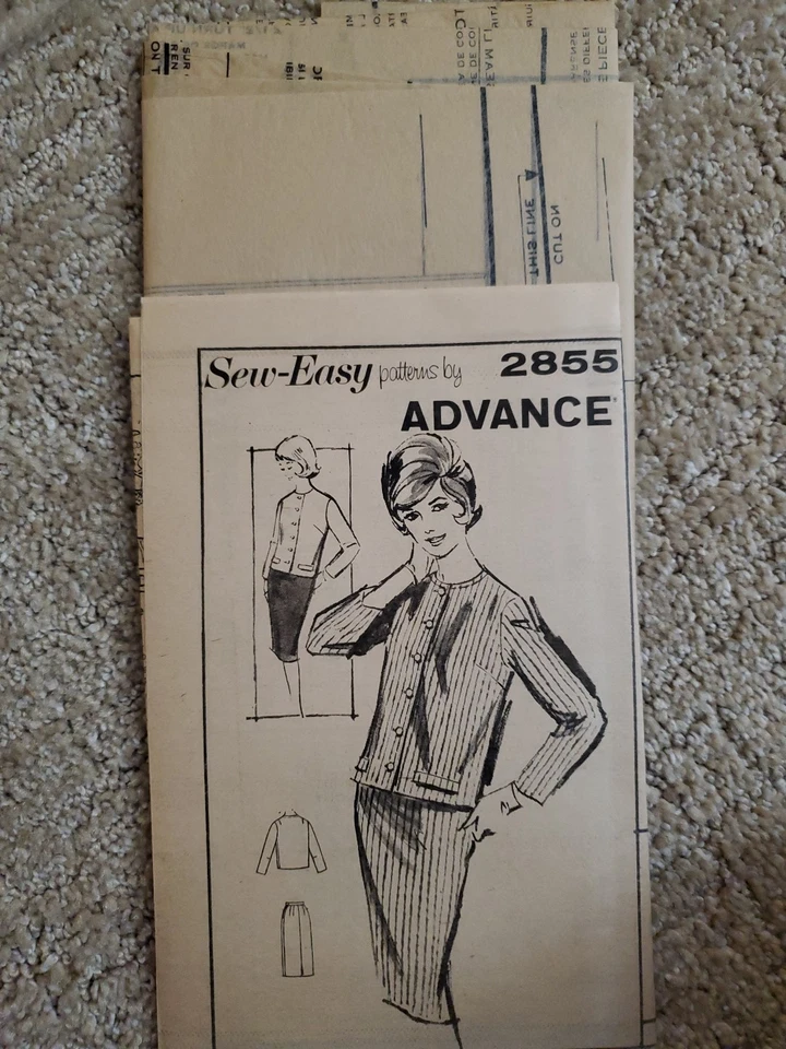 Advance 2855 Sew Easy Vintage Sewing Pattern Women's Suit Bust 34 1960's FF  - Image 3 of 4