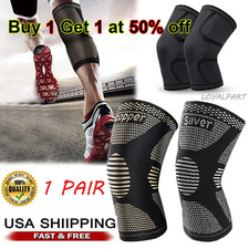 2x Knee Sleeves Copper Silver Compression Brace Support Sport Joint Injury Pain