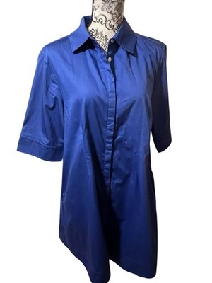 Perlavera Cotton Shirt Dress 3/4 Sleeve W/Pockets Royal Blue Size XLARGE