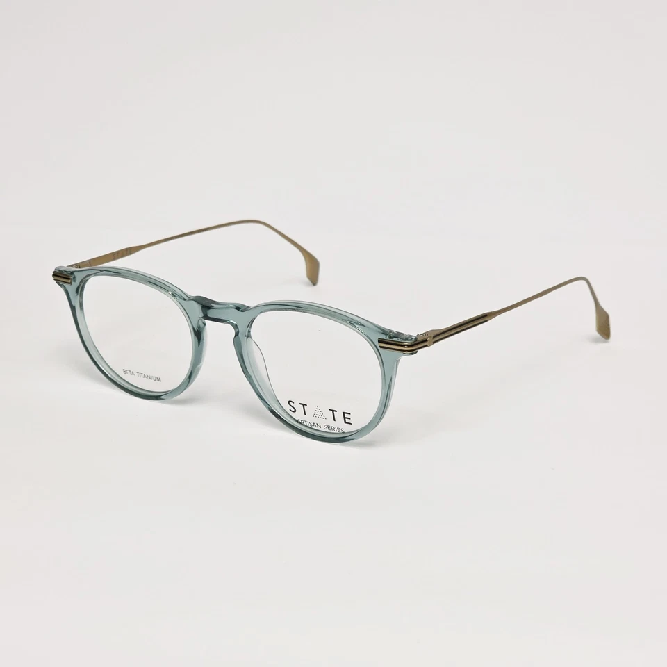 STATE Kyoto Artisan Series Titanium Unisex Round Glasses in Aqua / Gold | 48mm - Image 2 of 4
