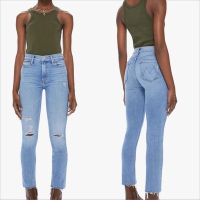Mother The Mid Rise Dazzler Ankle Distressed Fray Jeans Weekend Warrior Size 26