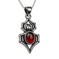 Spinne Halskette Roter Granat Edelstein AnhäNger 925 Sterlingsilber 18 Zoll...