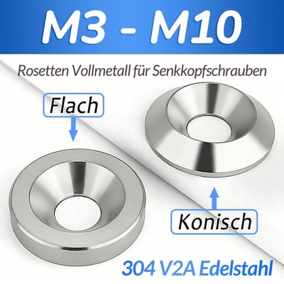 Schrauben-Rosetten Edelstahl V2A für Senkkopfschrauben M3 M4 M5 M6 M8 M10 MASSIV