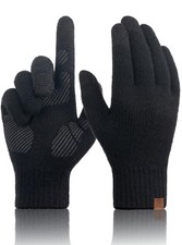 Merino Wool Touch Screen Gloves for Cold Weather, Lightweight, Black