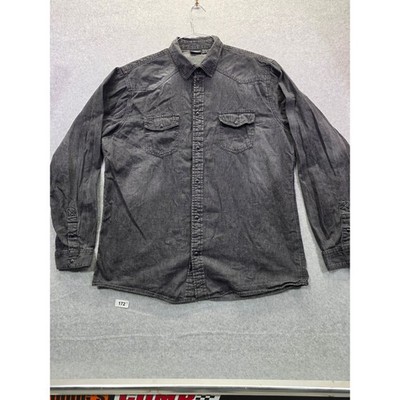 Livergy Mens Long Sleeve Denim Western Shirt Black Faded Cotton XL 43/44