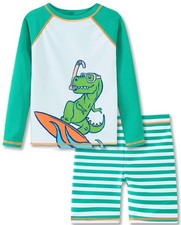 UMELOK Boys' Rash Guard Swim Set 4-5T Green/Daddy Dinosaur
