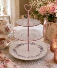 Pink Depression Glass Tiered Plate Serving Tray Custom Dessert Display Stand
