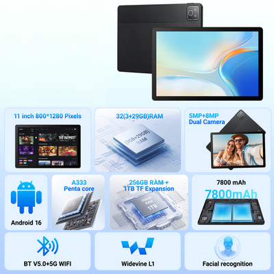 Android 16 Tablet 11 inch 32GB+256GB+1TB Expand Octa-core 7800mAh