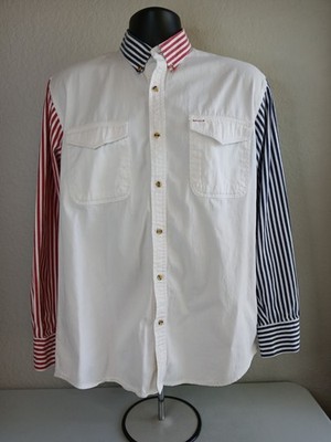 SAN ANGELO COLLECTION Vintage Western Shirt White with Red & Blue Stripes Used